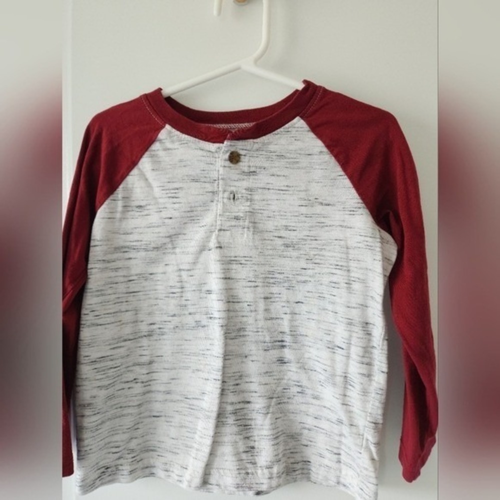 Kid's 4T Jumping Beans Red White Heathered Raglan Henley Long Sleeve Shirt
